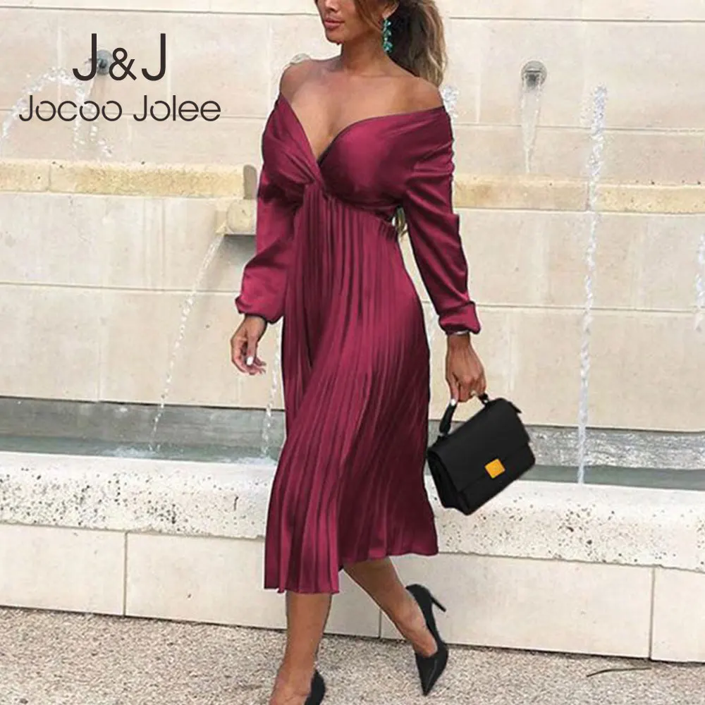 Платье Jocoo Jolee женское длинное Элегантное Атласное Плиссированное средней длины