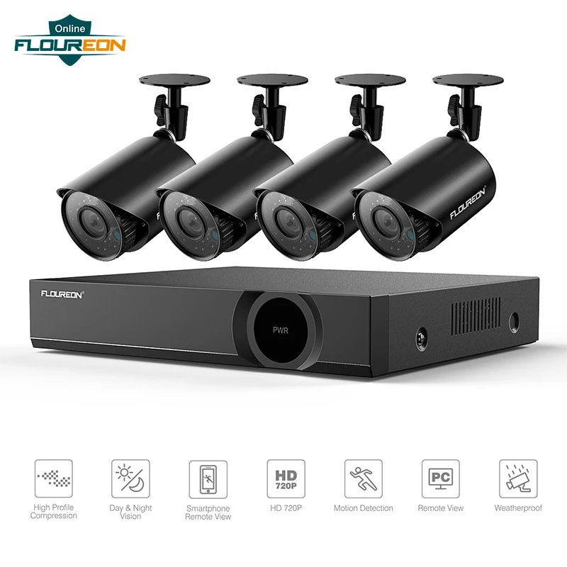 Floureon CCTV камера системы 4CH 1080N DVR рекордер комплект + 4 шт 720p всепогодный Surveilance s