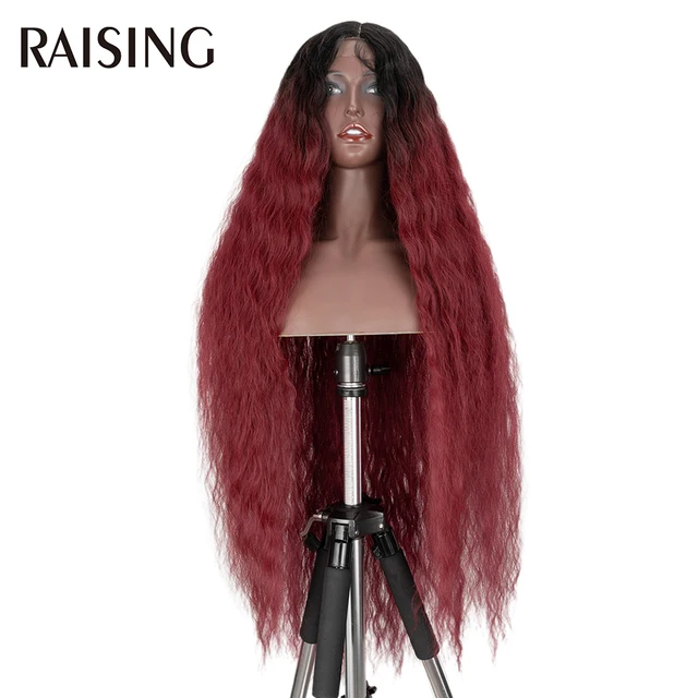 Raising Wholesale Deep Wave Lace Wig Synthetic Curly Hair Scalp Wigs For Black Women Ombre Cheap Long Hair Wigs Pre-plucked 40in TT1B C118