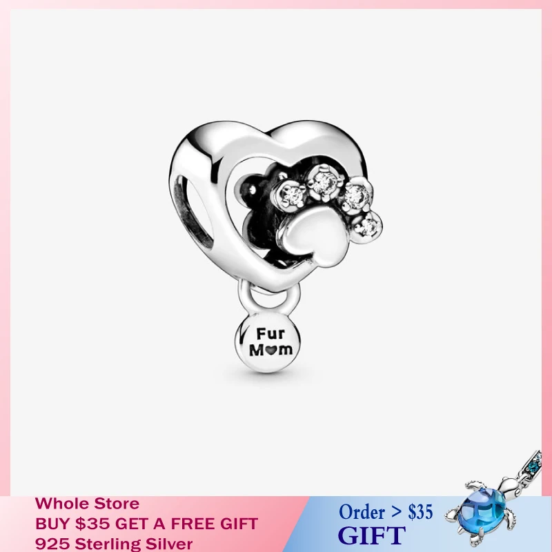 2020 HOT New 925 Sterling Silver Beads Sparkling Paw Print &amp Heart Charms fit Original Pandora Bracelets DIY Jewelry Women | Украшения и
