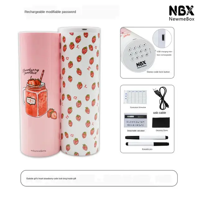Pencil Case Code Lock Pen Box NBX Password Pencil Case Large Capacity Stationery Box Multi-Function Cylindrical Pencil Box Style 6