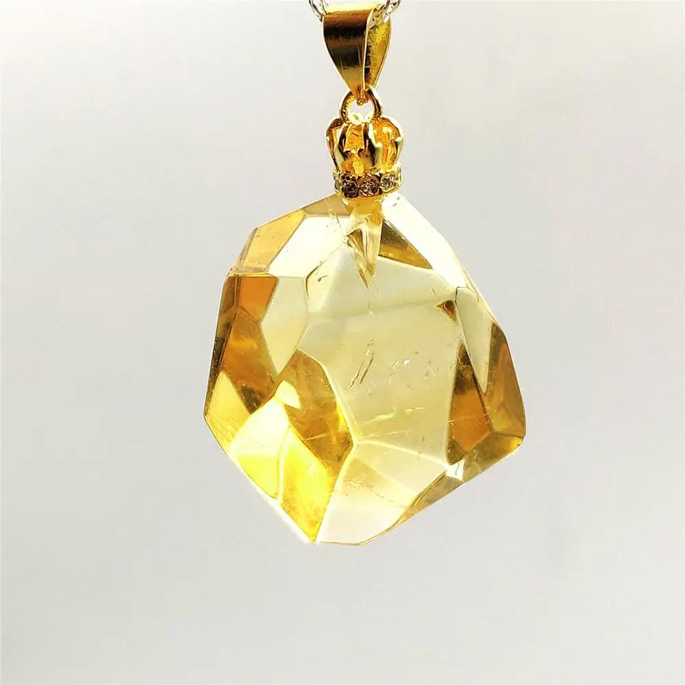 

Top Quality Natural Citrine Quartz Yellow Crystal Gemstone Women Pendant 30x20x14mm Faceted Cut Wealthy Bead Necklace AAAAA