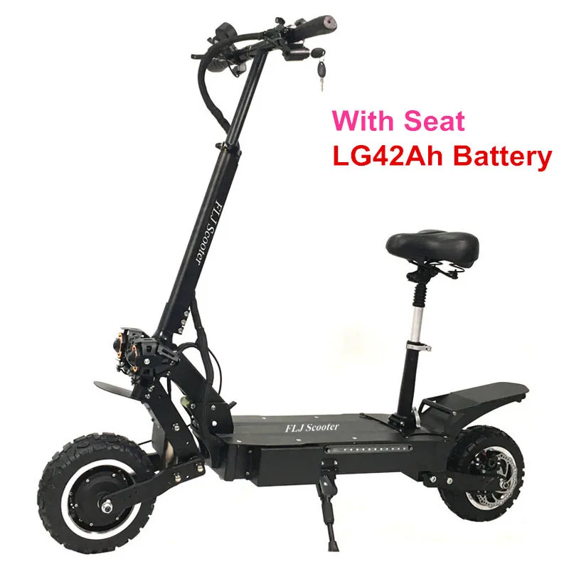 LG42Ah With Seat FLJ T112 5600W Dual Motor Powerful Electric Scooter with off road tire wheel 2 big LED scooter lights e bike new kick scooter - Цвет: LG42Ah With Seat
