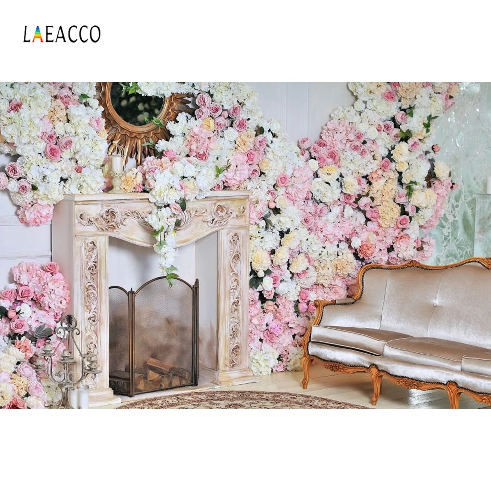 Laeacco чистые цветы камин зеркало кресло свадебные фотографии фоны интерьер