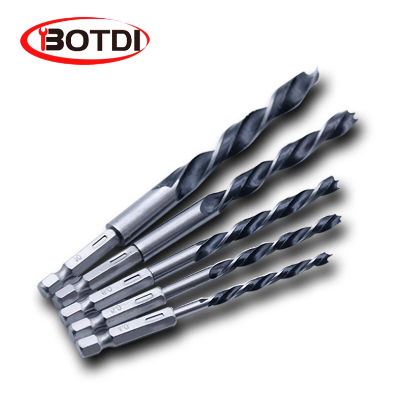 High-grade 5-piece hex handle spiral drill set 4 5 6 8 10mm quick change woodworking drill auger metal tool