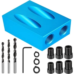 Guide de perçage d'angle de 15 degrés, Kit de gabarit de trous de poche, localisateur de trous obliques, mèches de trous, outils de menuiserie à faire soi même 