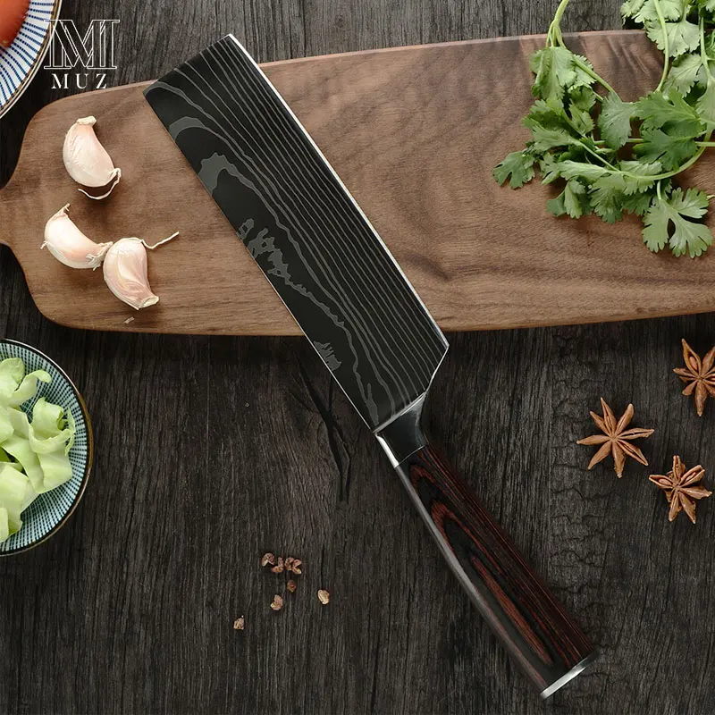 Стиль 7 ''японский нож шеф-повара Santoku из нержавеющей стали, имитация Дамасского узора, кухонные ножи, нож для овощей, ножи накири