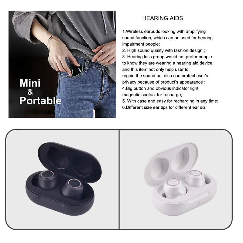  1 Pair Mini Rechargeable In Ear Portable Hearing Aids Assistant Adjustable Tone Sound Amplifier For