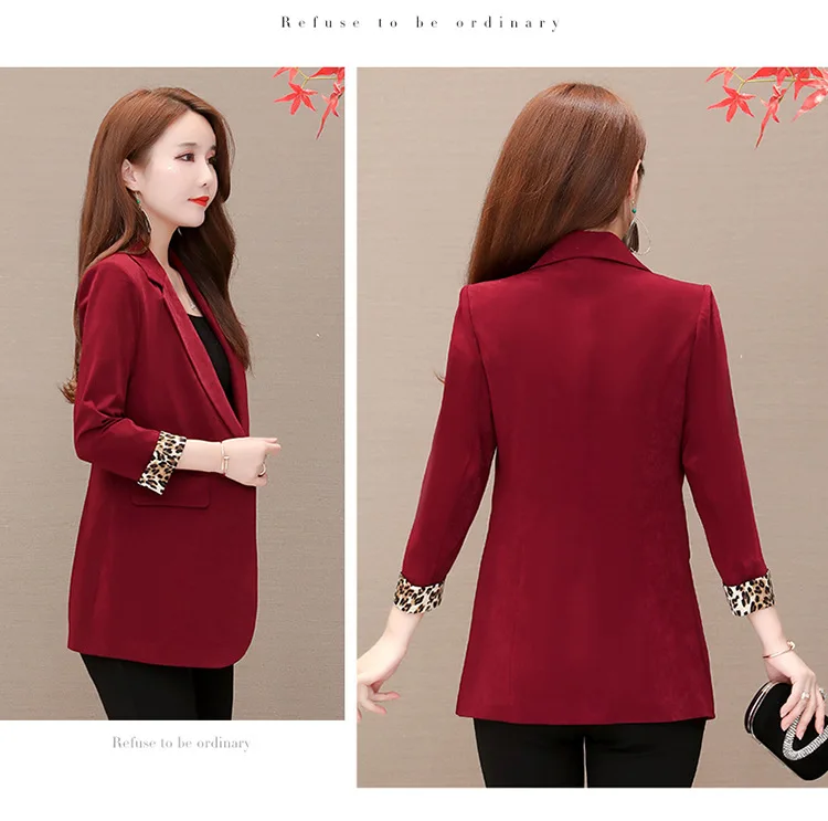 Autumn Fashion New Style Leopord Pattern Joint Ninth Sleeve One-Button Slim Fit Slimming Casual Versatile Suit Jacket