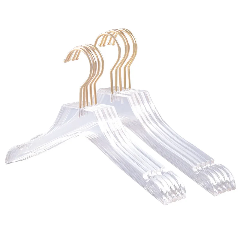 5 Pcs Clear Acrylic Clothes Hanger with Gold Hook Transparent Shirts Dress Notches for Kids Girl | Дом и сад