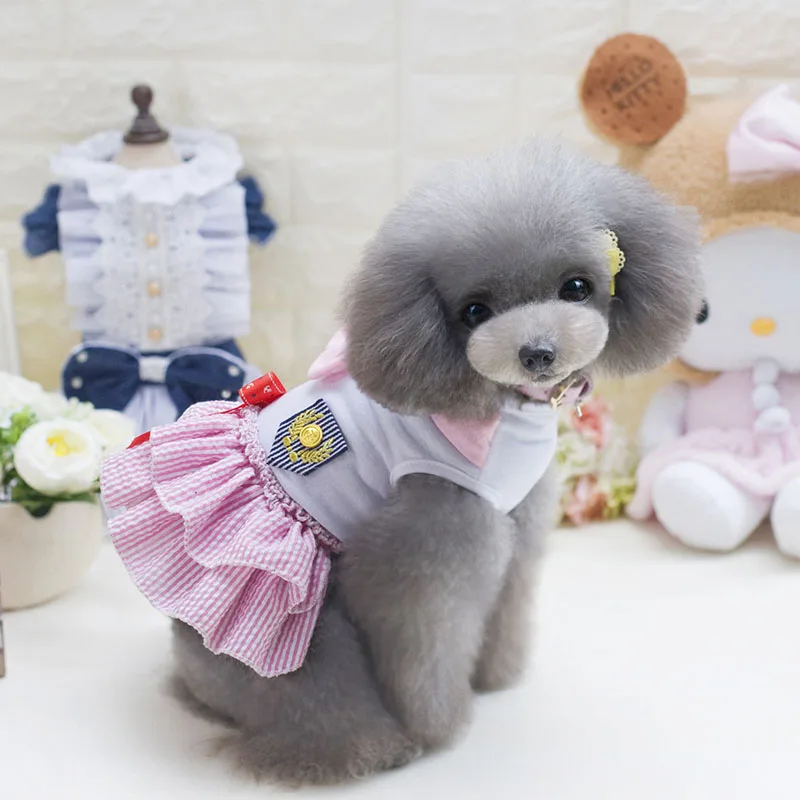 Spring Summer Sailor Skirt Pet Garment Pet Skirt Striped Dog Harness Dress Dog Dresses Pet Dress Cotton Blue Pink Dog Costume