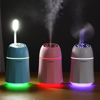 

KBAYBO 280ML Creative Air Humidifier With Mini Fan and Night Lamp 3 In 1 Portable USB Car Steam Cool Air Humidifier For Home