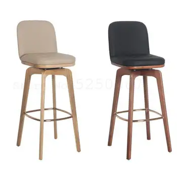 

Solid Wooden Bar Chair Modern Simple Backrest Bar Chair Light Luxury High Footstool Bar Stool Family Bar Stool Bar Chair