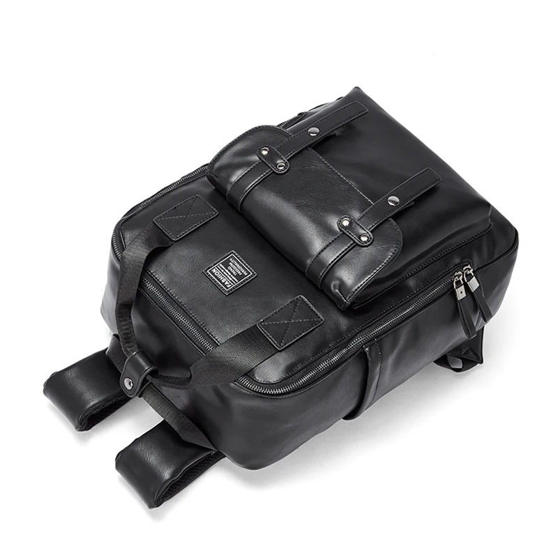 New Large Travel Backpack Teenagers School Book Bag Cowhide PU Leather Male Leisure Bag Men Laptop 14" Backpack