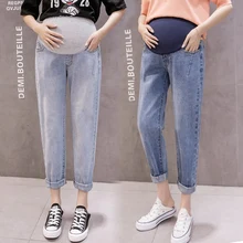 Belly-Pants Jeans Pregnancy-Trousers Maternity Denim Straight for Adjustable Korean-Fashion