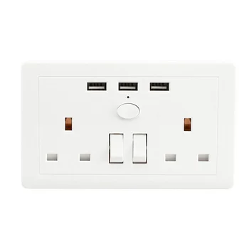 

UK Standard 2 Way 3 USB Wall Socket,Grounded 13A 250V Electrical Switch Outlet Socket Adapter,Fireproof PC