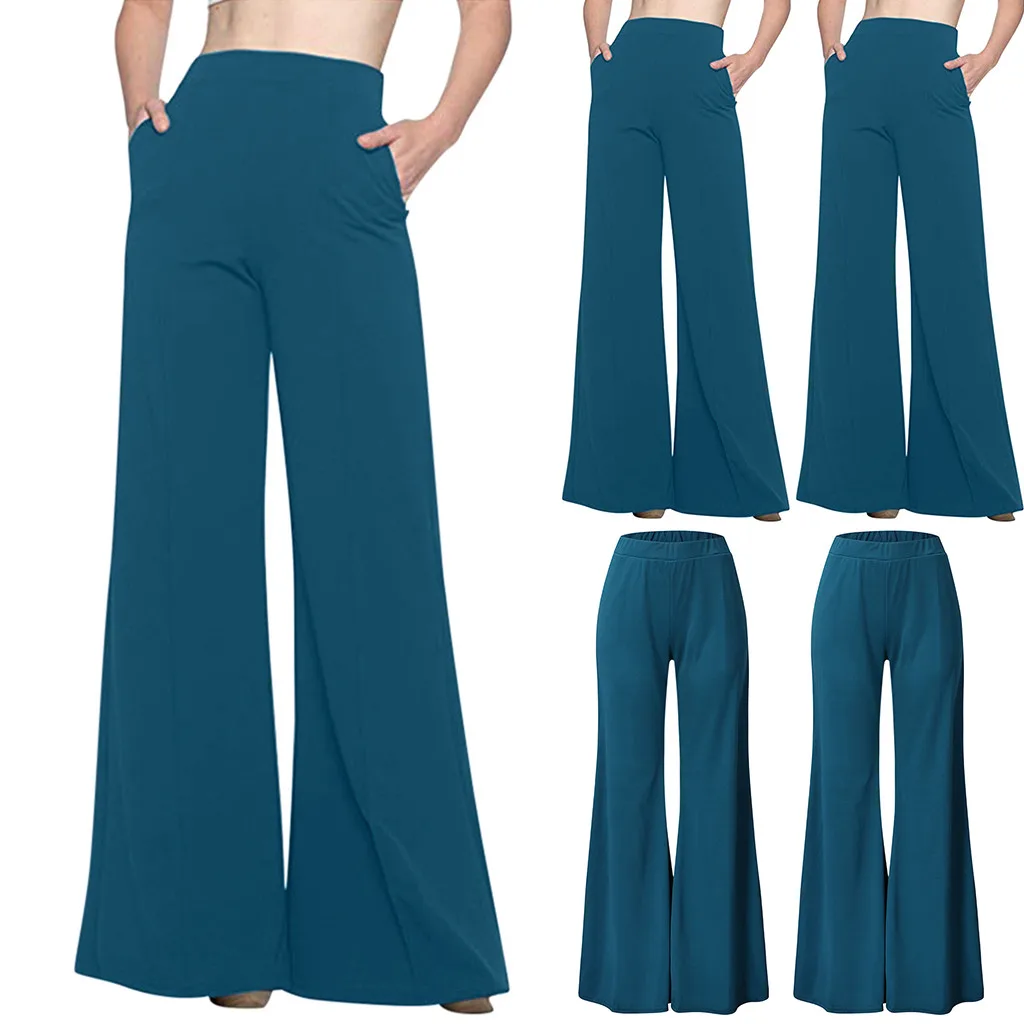 Женские модные однотонные свободные широкие длинные брюки с высокой талией, брюки палаццо, свободные прямые брюки, брюки для женщин