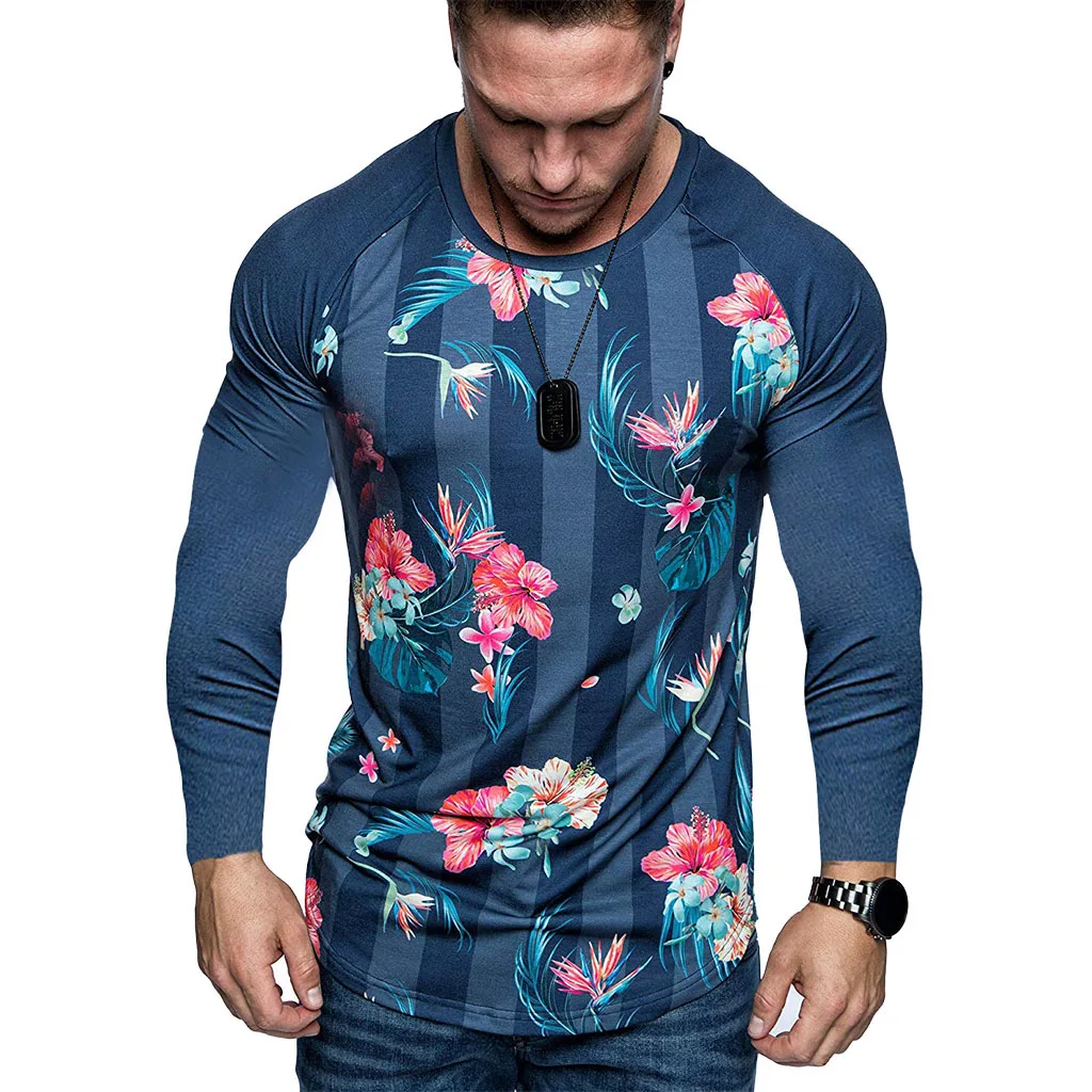 Модные милые Для мужчин Fit Футболка с круглым вырезом и длинными рукавами стильный мужской печатных футболка модная мужская верхняя одежда Уличная Осенняя рубашка