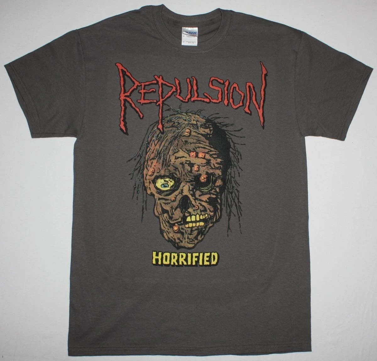 Новая серая футболка из 100% хлопка с надписью REPULSION HORRIFIED DEATH METAL GRINDCORE CARCASS TERRORIZER |