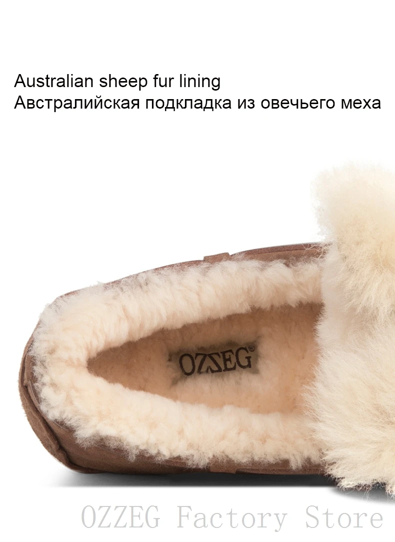 OZZEG/Роскошная брендовая дизайнерская обувь; женские зимние лоферы из натуральной кожи на плоской подошве с австралийским овечьим мехом; женская обувь с кисточками и кроличьими ушками