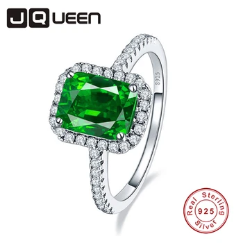 

JQUEEN Nano Emerald Pigeon Blood Red Ruby Engagement Wedding Ring Women Pure Solid 925 Sterling Silver Square Cut Fine Jewely