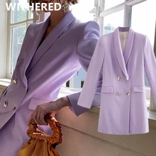 

Withered england style ins blogger retro lavender double breasted blazer feminino blazer women blazers and jackets mini dress