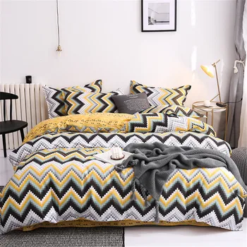

Yellow Black Wave Strip Bed Set Twin Full Geometric Bedding Set Single Double Duvet Cover Bed Sheet Queen King Simple Nordic