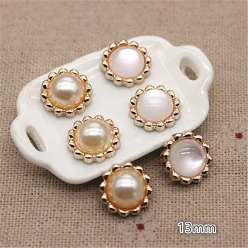 

50pcs 13mm Golden Flower Pearl Plastic Flat back Button Decoration Sewing Craft Scrapbook Accessories
