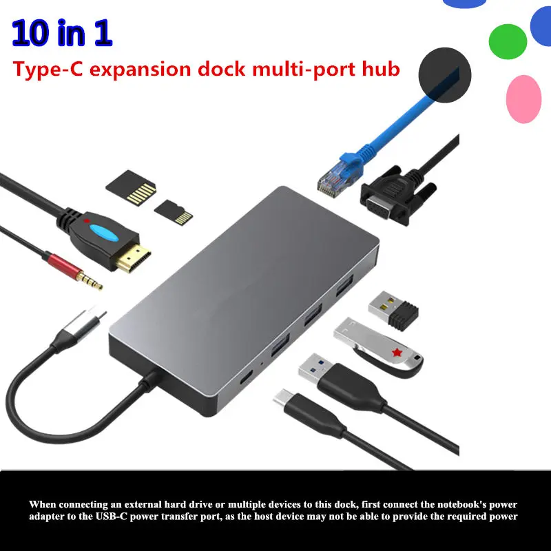 10-in-1 USB expansion dock USB3.0 SD TF HDMI VGA 3.5mm audio Ethernet interface for huawei xiaomi M