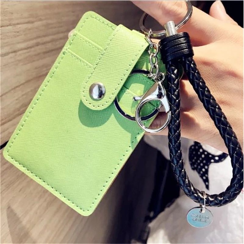 

1Pc PU LeatherBrand Three-card Multi-bit Card Holder with Snap Button Bus Pass Card Set ID Bank Card Holder Case Cover Keychain