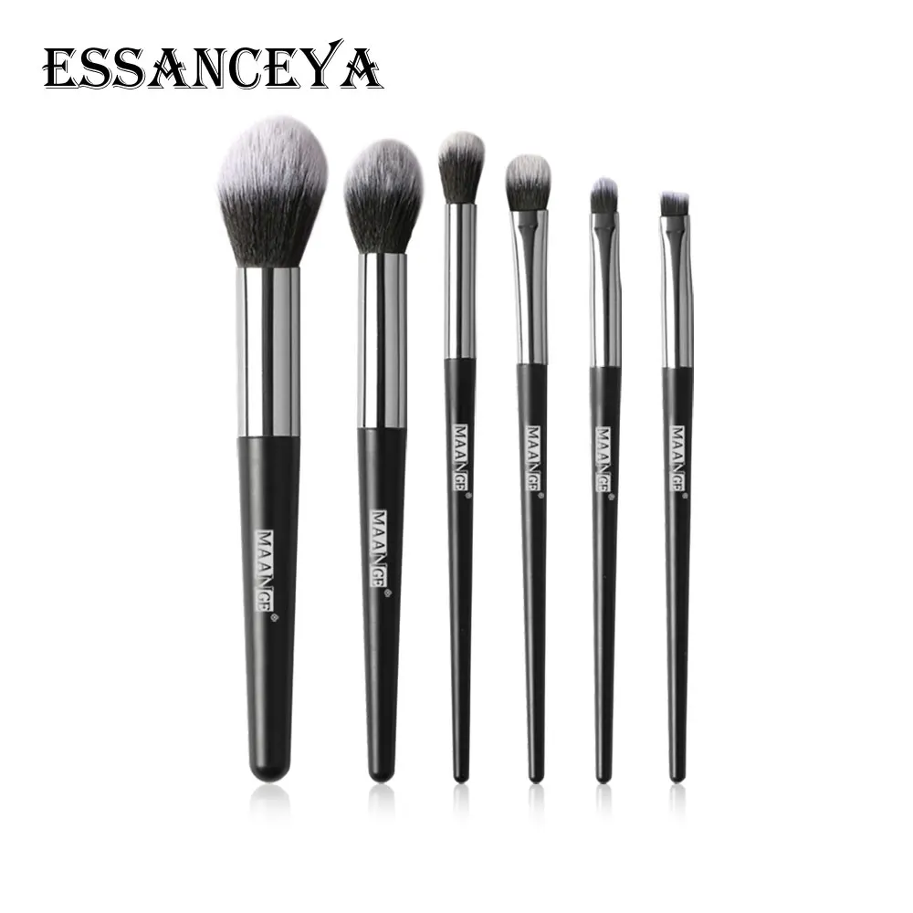 black ESSANCEYA 6 шт./компл. Профессиональный набор кистей для макияжа, косметический набор с макияжя теней кисть для смешивания Макияж Кисти Инструменты - Handle Color: black
