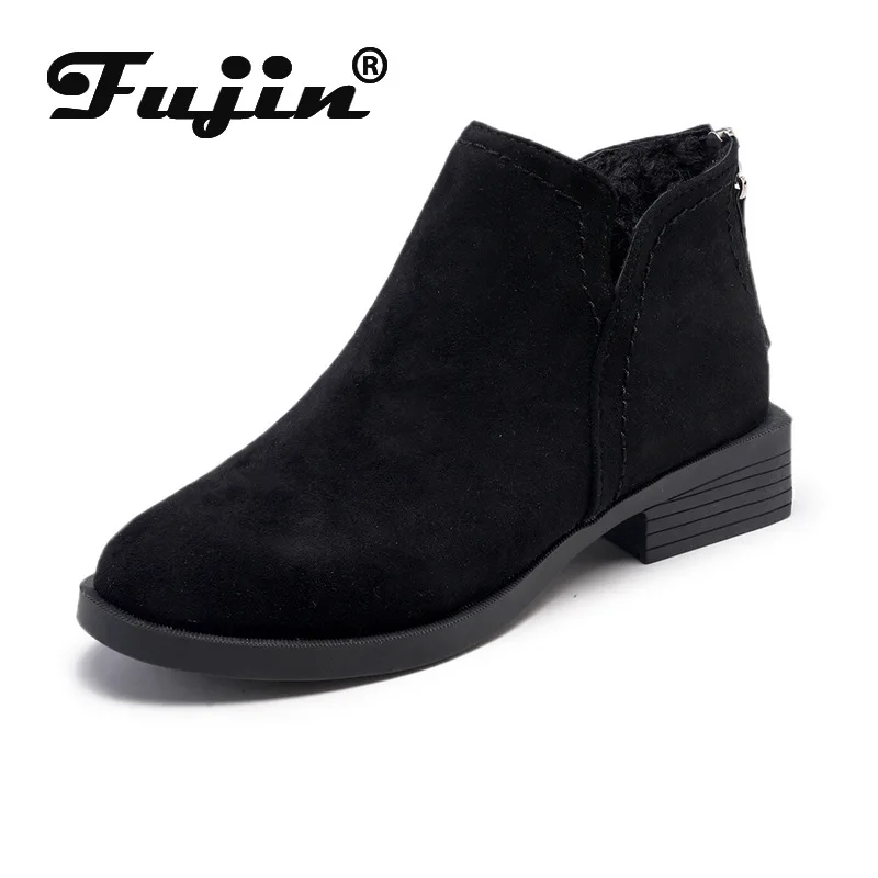 

Fujin Women Winter Boots Plush Fur Warm Flock Leather Patent Square Heel Ankle Boots Women Booties Ankle Boots for Women