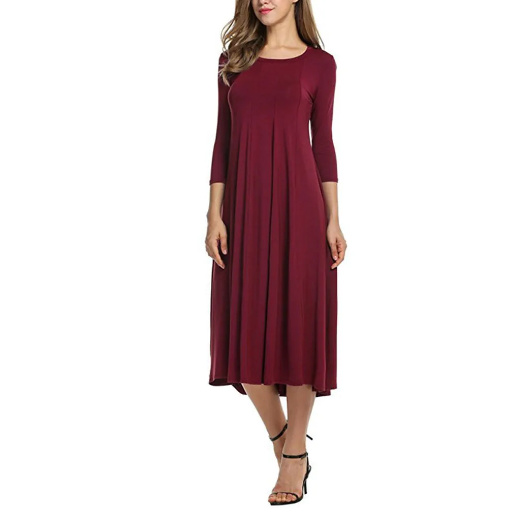 JAYCOSIN Casual Womens Half Sleeve Loose Long Maxi Dress Autumn Winter A-Line Solid color o-neck Dress Vestido Vestidos Elbise