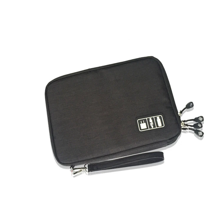 Высококачественная нейлоновая 2 слоя путешествия USB кабель Органайзер Сумка, гаджет для путешествий, сумка для переноски конструкция для iPad 100 шт./лот - Цвет: Черный