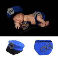 New Hot Sale Newborn Police Design Photography Photo Props Infant Toddler Costume Outfit Handmade Crochet Hat Diaper Set H230 1