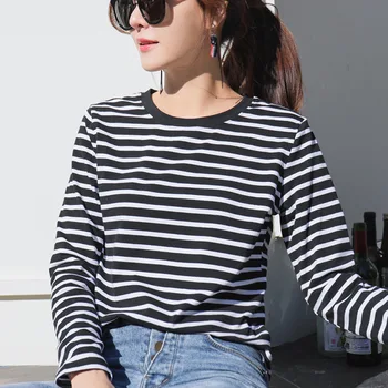 

Long sleeve Gray t shirt Casual Loose long Sleeve pink Ulzzang Girlfriends kawaii rainbow stripe t-Shirts Black
