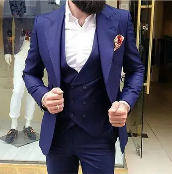 

Navy Blue Men Wedding Suits Slim Fit 3 Piece Tuxedo Custom Groom Suit Prom Blazer Terno Masculino Jacket+Pants+Vest