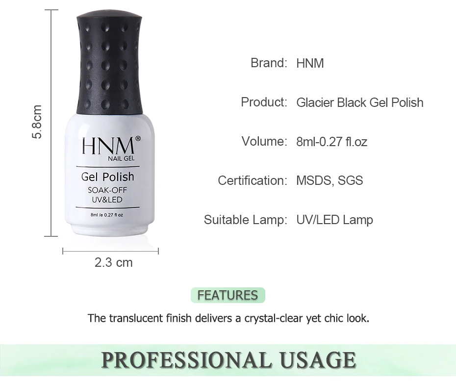 HNM 8 мл ледниковый черный уф-гель для ногтей Narl Art Soak Off гибридный лак светодиодный полуперманентная краска лаковая эмаль