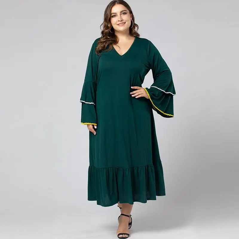4xl размера плюс зеленое платье с оборками повседневное женское платье большого размера элегантное зеленое вечернее длинное платье макси весна осень большие платья