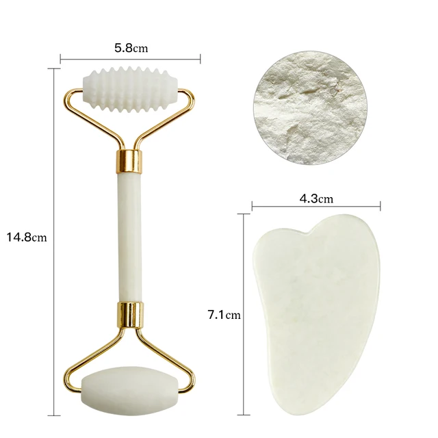 New Jade Roller Massager Gouache Scraper for Face Facial Skin Care Tools Natural Body Back Beauty Lifting Massagers Rollers Set B-White-Set2