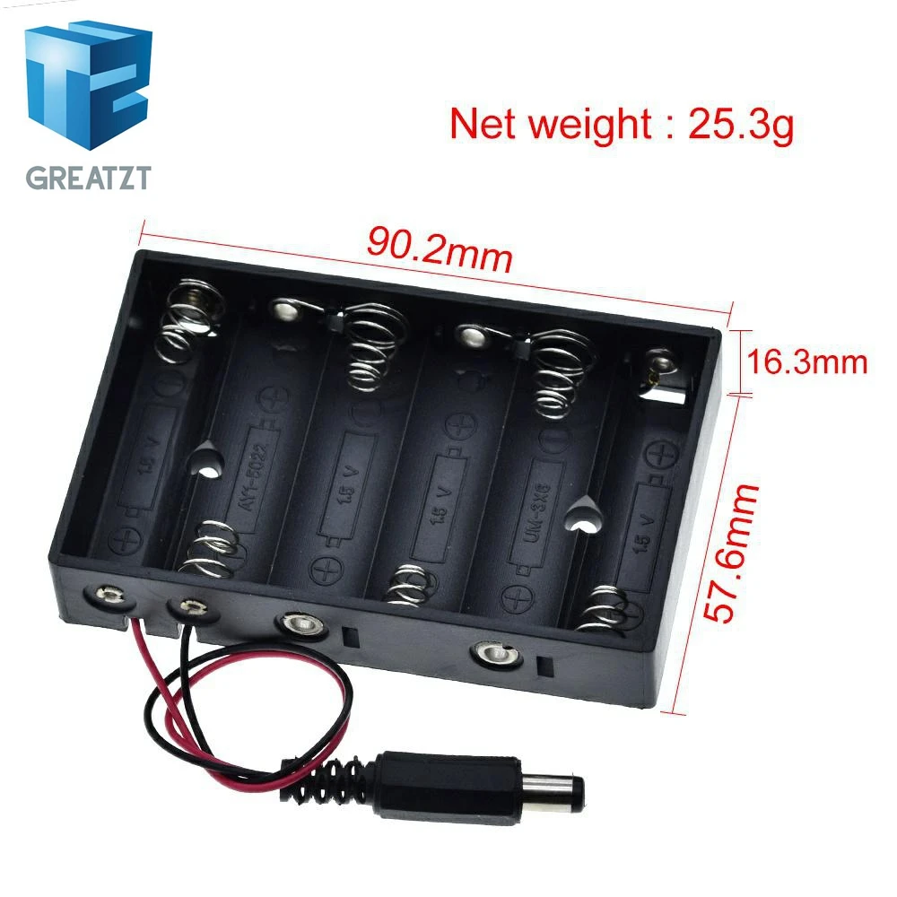 Корпус для батарей GREATZT размера 6 AA держатель шт. с разъемом питания DC2.1 Arduino|battery