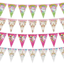 Papier licorne 1st anniversaire bannière joyeux anniversaire fête décorations enfants petite sirène drapeau bébé douche bannière guirlande de mariage(China)