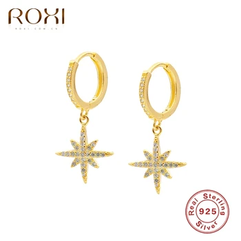 

ROXI Luxury Drop Anise Star Crystals Hoop Earrings for Women Wedding Unusual Earrings Cartilage Silver 925 Jewelry Pendientes