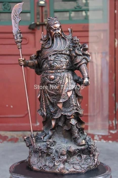 

Chinese Red Copper Bronze Nine Dragon GuanGong GuanYu God Warrior Buddha statue