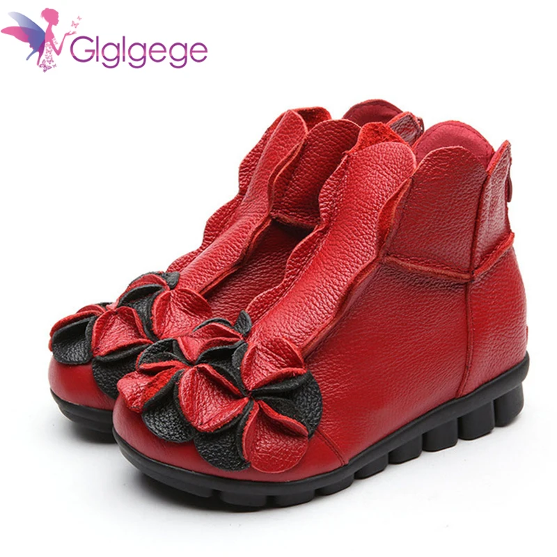 

Glglgege Winter New Fashion Women Shoes Woman Flower Genuine Leather Ankle Boots Female Casual Soft Platform Vintage Ladies Boot