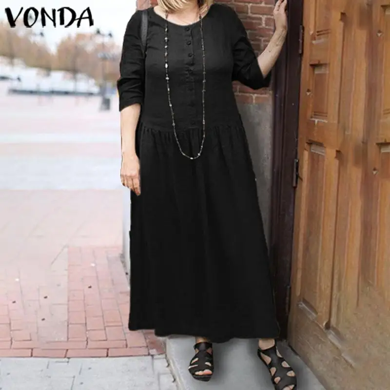 Винтажное платье, VONDA, Женский Повседневный свободный сарафан, лето, рукав 3/4, до середины икры, платье для офиса, для девушек, Vestido, вечерние платья размера плюс