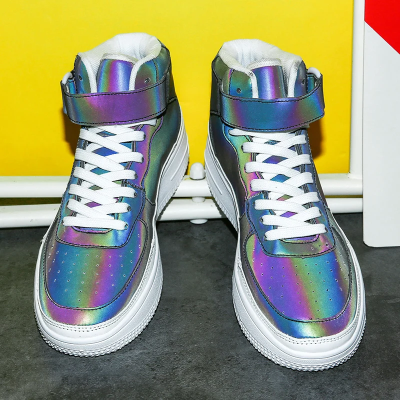 

Unisex Spring Autumn Sneakers Men Vulcanized Night Reflective Change color shoes Night Devil Chameleon Air High Top glow Shoes