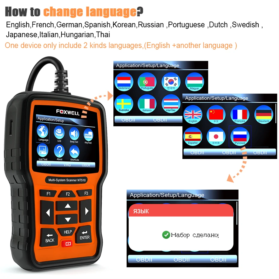 FOXWELL NT510 Full System OBD2 Scanner ABS SAS Transmission Airbag EPB Reset DPF Battery Registration OBD 2 Car Diagnostic Tool