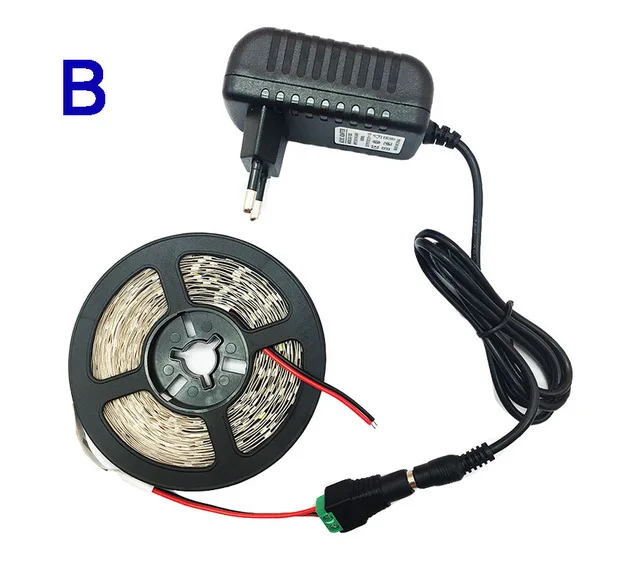 B-With Power Adapter 5 м 300 светодиодов не водонепроницаемый RGB светодиодный светильник 2835 12 В постоянного тока 60 светодиодов/м Гибкий Светильник ing лента Белая/теплая белая/синяя полоса - Испускаемый цвет: B-With Power Adapter
