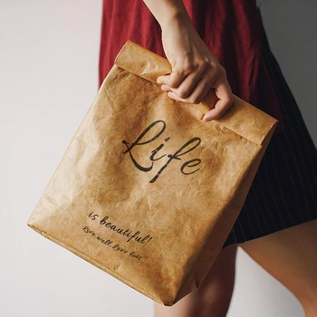 

Portable Picnic School Lunch Bag Brown Paper Leakproof Office Foldable Thermal Insulation Waterproof Reusable Food Container